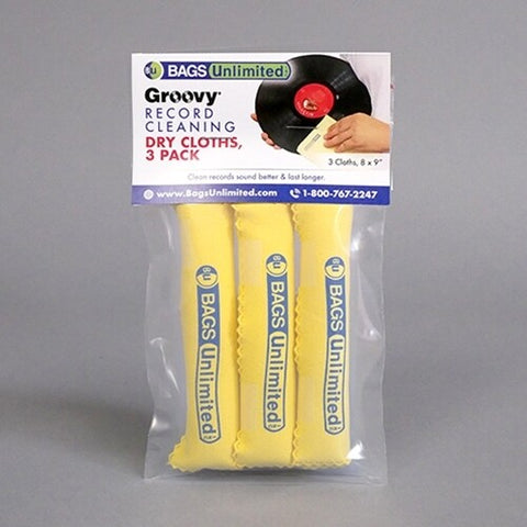 Bags Unlimited - Bags Unlimited ASA-2D - Groovy Record Cleaning Cloth 3 Pk - Microfiber (Yellow) ((Turntable Accessories))