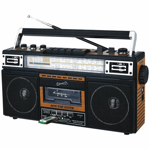 Supersonic Inc - Supersonic SC-3201TBTWOD Bluetooth Retro 4 Band Radio Cassette USB Wood (Large Item, Bluetooth) ((Radio))