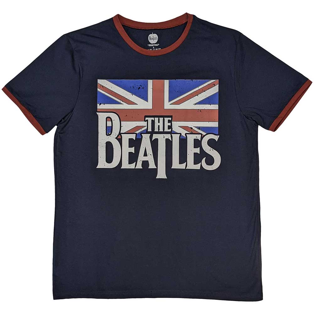The Beatles - Drop T Logo & Vintage Flag (()) Blue