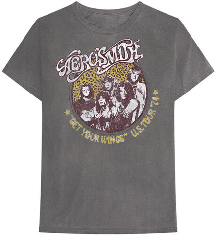 Aerosmith - Get Your Wings US Tour 74 Cheetah Print Gray Unisex ShortSleeve T-shirt 2XL ((Apparel))