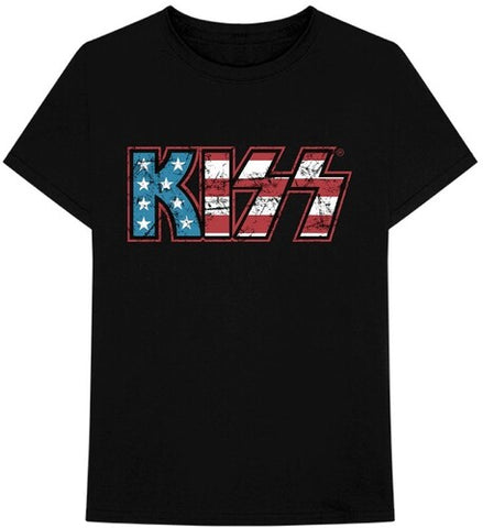 Kiss - Distressed Americana Logo Black Unisex Short Sleeve T-shirt Small ((Apparel))