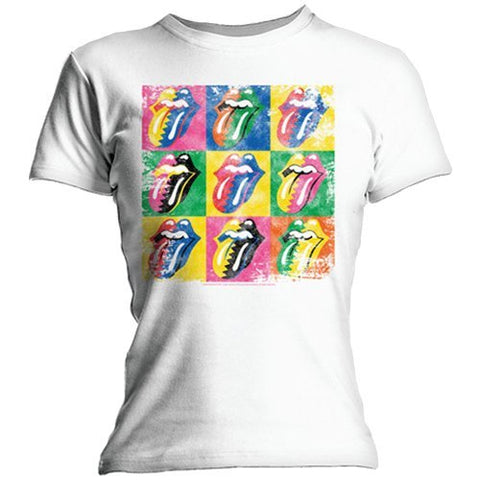 The Rolling Stones - Juniors Rolling Stones: Warhol Tongue Skinny T-Shirt, White, Small ((Apparel))