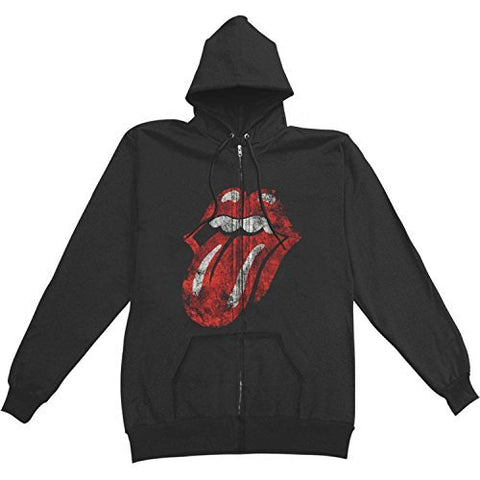 The Rolling Stones - Men'S Rolling Stones Distressed Tongue Zip-Up Hoodie, Black, X-Large ((Apparel))