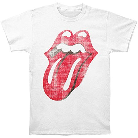 The Rolling Stones - Men'S Stones Classic Distressed Tongue On White T-Shirt, White, Large ((Apparel))