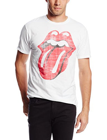 The Rolling Stones - Men'S Stones Classic Distressed Tongue On White T-Shirt, White, Small ((Apparel))